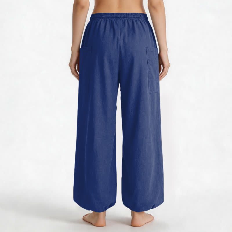 Buddha Stones Pantaloni harem da donna in cotone a tinta unita, con fantasia minimalista e vita elasticizzata, dotati di tasche laterali. - image 9