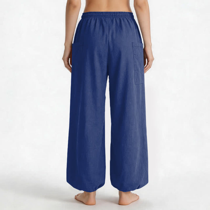 Buddha Stones Pantaloni harem da donna in cotone a tinta unita, con fantasia minimalista e vita elasticizzata, dotati di tasche laterali. - image 9