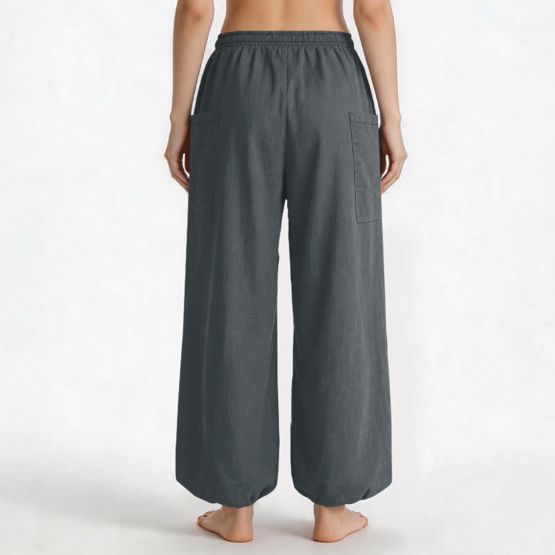 Buddha Stones Pantaloni harem da donna in cotone a tinta unita, con fantasia minimalista e vita elasticizzata, dotati di tasche laterali. - image 12
