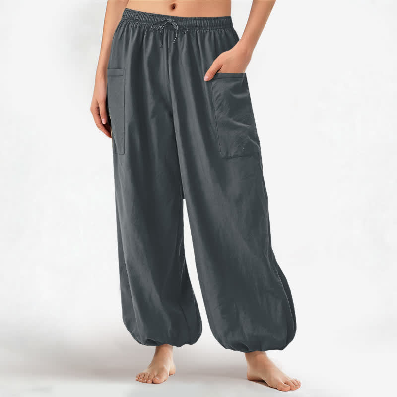 Buddha Stones Pantaloni harem da donna in cotone a tinta unita, con fantasia minimalista e vita elasticizzata, dotati di tasche laterali. - Grigio ardesia - US16, UK/AU20, EU48 (3XL) - image 10
