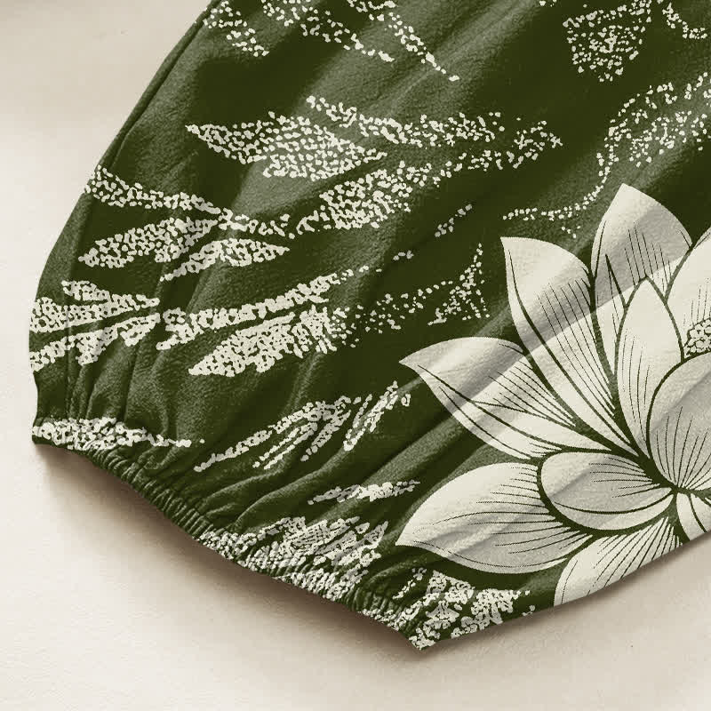 Buddha Stones Pantaloni harem da donna in cotone con motivo botanico di loto e vita elasticizzata, con tasche laterali. - image 6