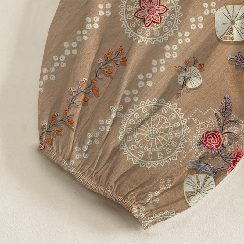 Buddha Stones Pantaloni harem da donna in cotone vintage con motivo floreale geometrico e vita elasticizzata, con tasche laterali. - image 6