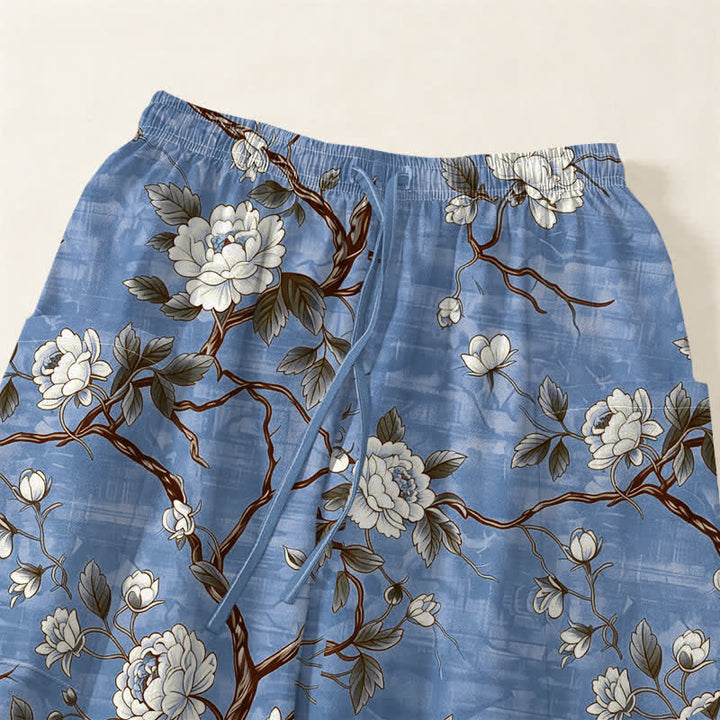 Buddha Stones Pantaloni harem da donna in cotone con elastico in vita e motivo floreale botanico, con tasche laterali. - image 5