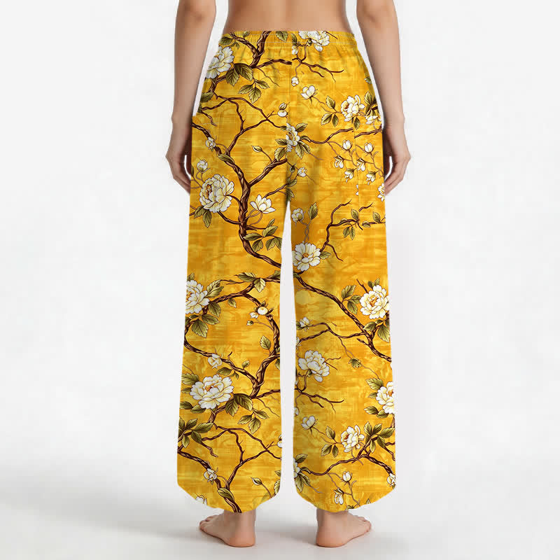 Buddha Stones Pantaloni harem da donna in cotone con elastico in vita e motivo floreale botanico, con tasche laterali. - image 9