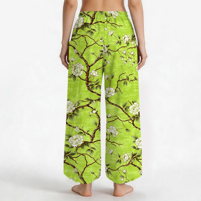 Buddha Stones Pantaloni harem da donna in cotone con elastico in vita e motivo floreale botanico, con tasche laterali. - image 12