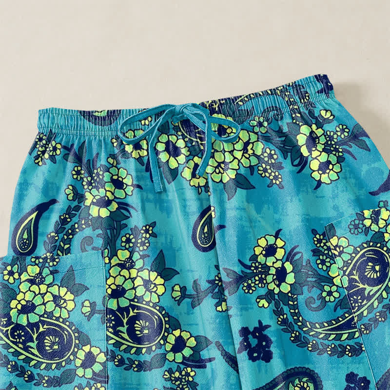 Buddha Stones Pantaloni harem da donna in cotone vintage con fantasia floreale paisley e vita elasticizzata, con tasche laterali. - image 5