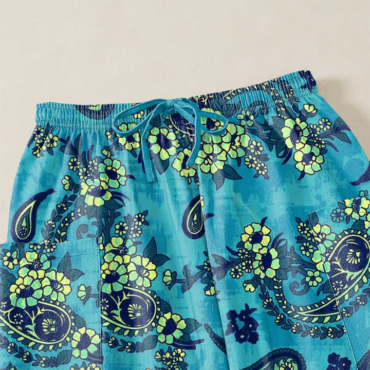 Buddha Stones Pantaloni harem da donna in cotone vintage con fantasia floreale paisley e vita elasticizzata, con tasche laterali. - image 5