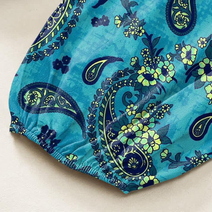 Buddha Stones Pantaloni harem da donna in cotone vintage con fantasia floreale paisley e vita elasticizzata, con tasche laterali. - image 6