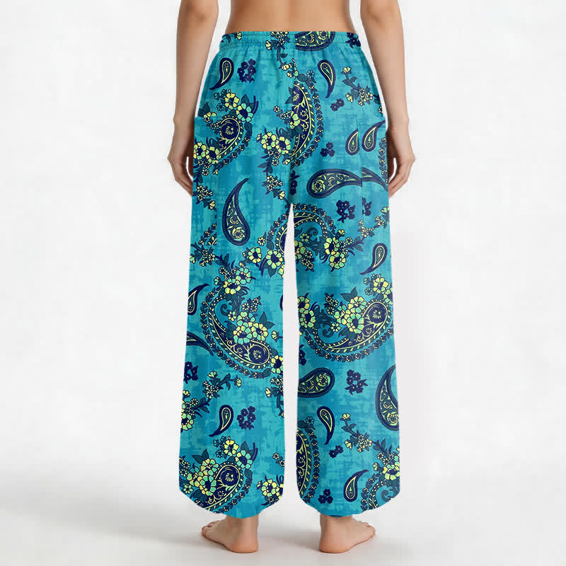 Buddha Stones Pantaloni harem da donna in cotone vintage con fantasia floreale paisley e vita elasticizzata, con tasche laterali. - image 2