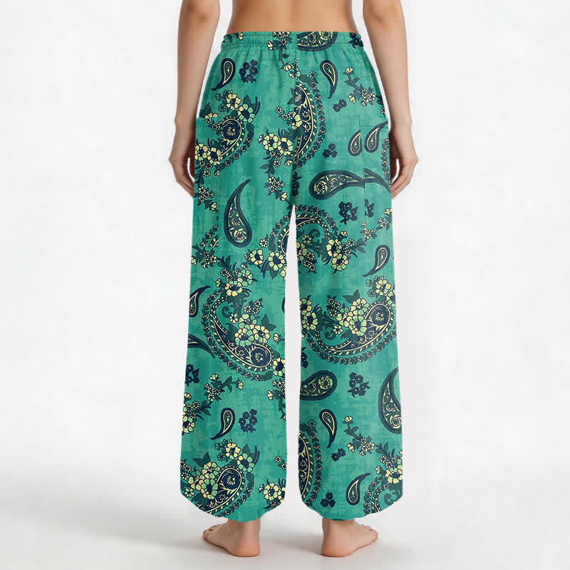 Buddha Stones Pantaloni harem da donna in cotone vintage con fantasia floreale paisley e vita elasticizzata, con tasche laterali. - image 9