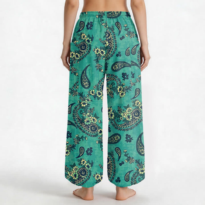 Buddha Stones Pantaloni harem da donna in cotone vintage con fantasia floreale paisley e vita elasticizzata, con tasche laterali. - image 9