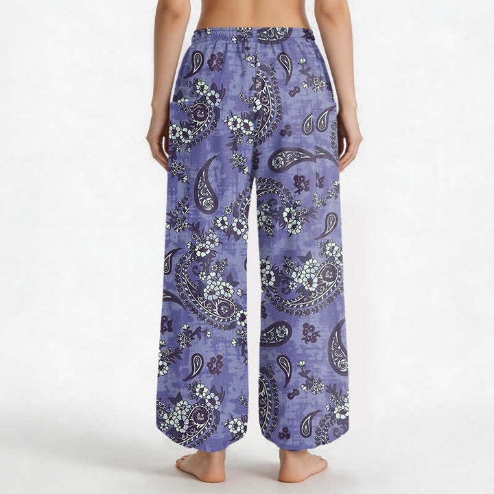 Buddha Stones Pantaloni harem da donna in cotone vintage con fantasia floreale paisley e vita elasticizzata, con tasche laterali. - image 12