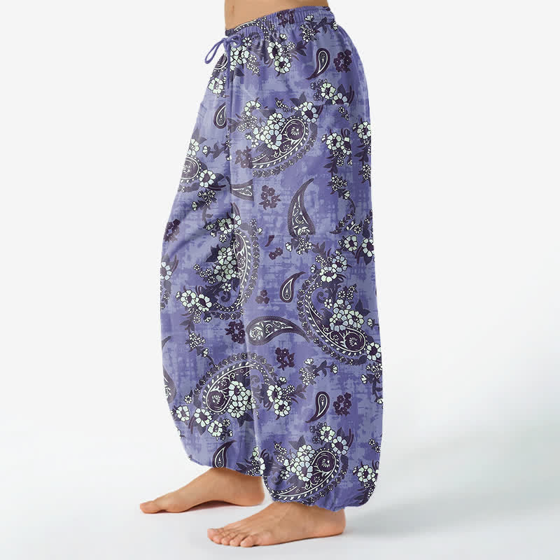 Buddha Stones Pantaloni harem da donna in cotone vintage con fantasia floreale paisley e vita elasticizzata, con tasche laterali. - image 11