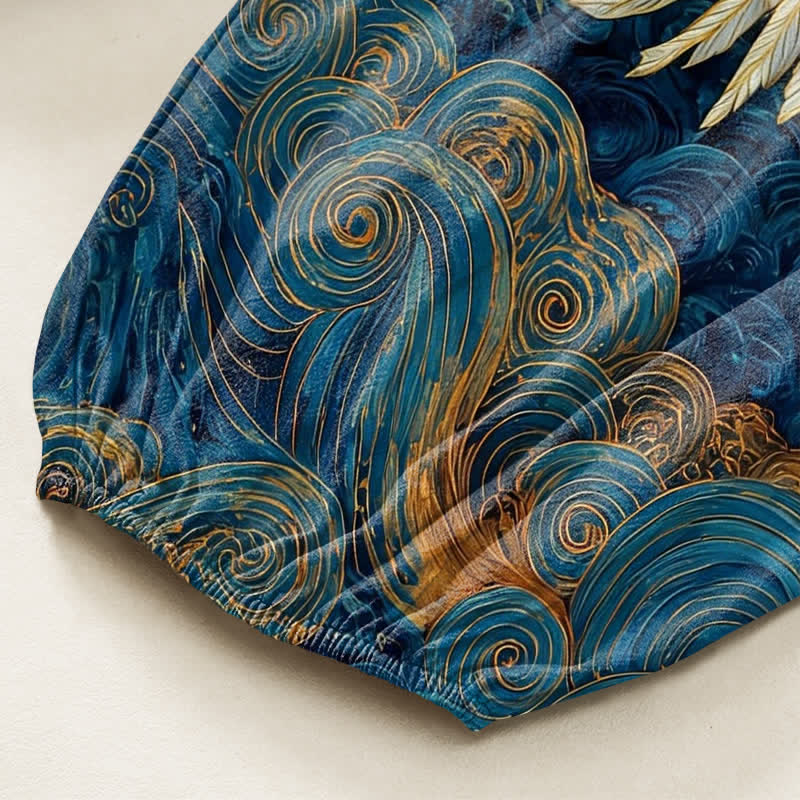 Buddha Stones Pantaloni harem da donna in cotone con motivo a onde e cintura elasticizzata, con tasche laterali. - image 6