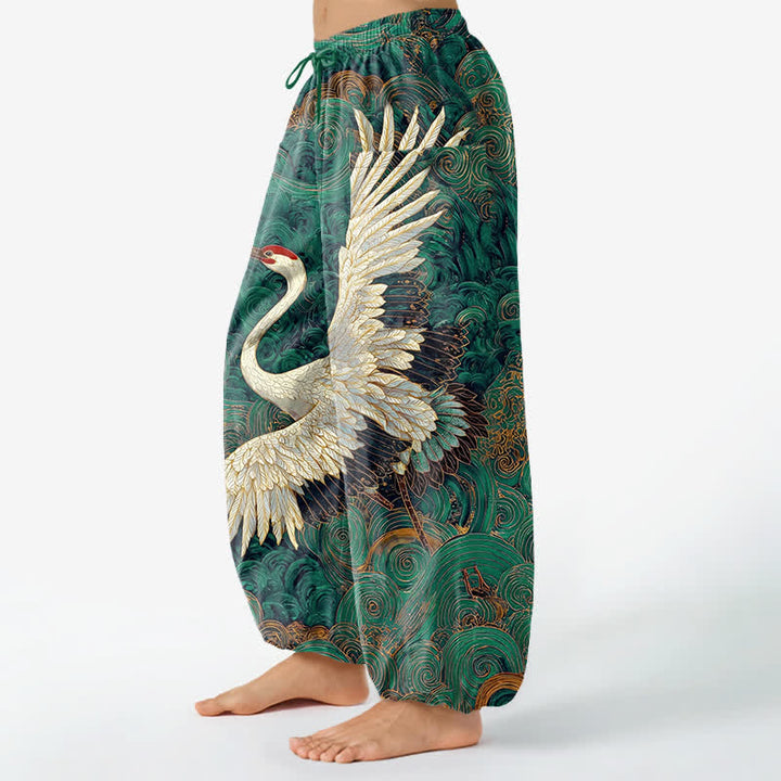 Buddha Stones Pantaloni harem da donna in cotone con motivo a onde e cintura elasticizzata, con tasche laterali. - image 8