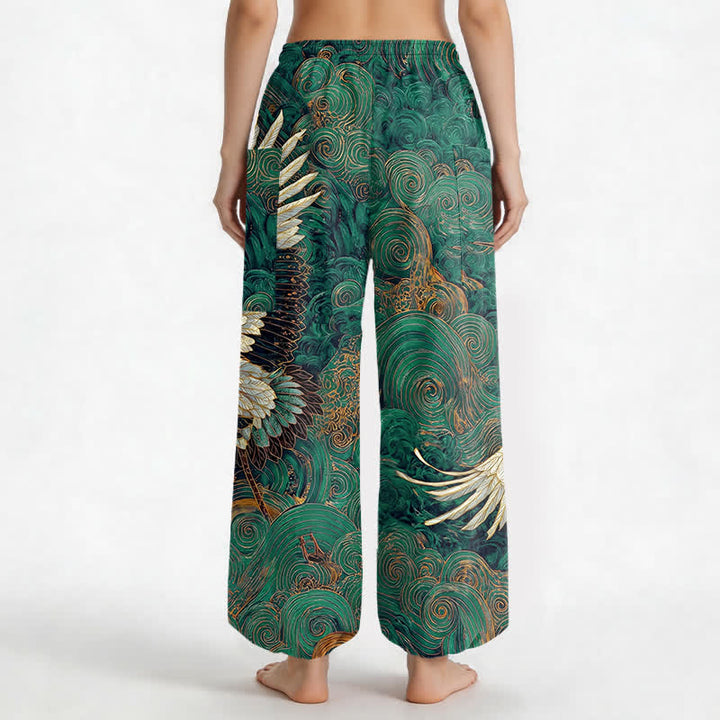 Buddha Stones Pantaloni harem da donna in cotone con motivo a onde e cintura elasticizzata, con tasche laterali. - image 9