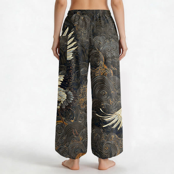 Buddha Stones Pantaloni harem da donna in cotone con motivo a onde e cintura elasticizzata, con tasche laterali. - image 12