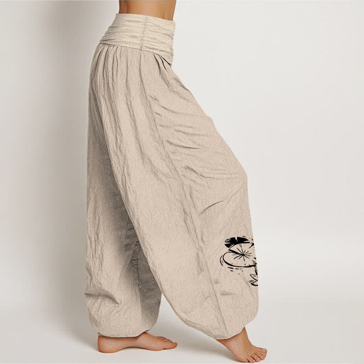 Buddha Stones Pantaloni harem da donna in puro cotone con motivo koi e loto, elastico in vita. - image 9