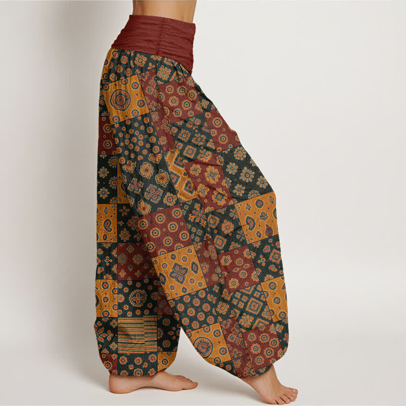 Buddha Stones Pantaloni harem da donna in cotone stile bohémien con patchwork e motivo paisley, vita elasticizzata. - image 1