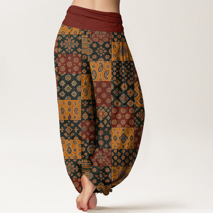 Buddha Stones Pantaloni harem da donna in cotone stile bohémien con patchwork e motivo paisley, vita elasticizzata. - image 2