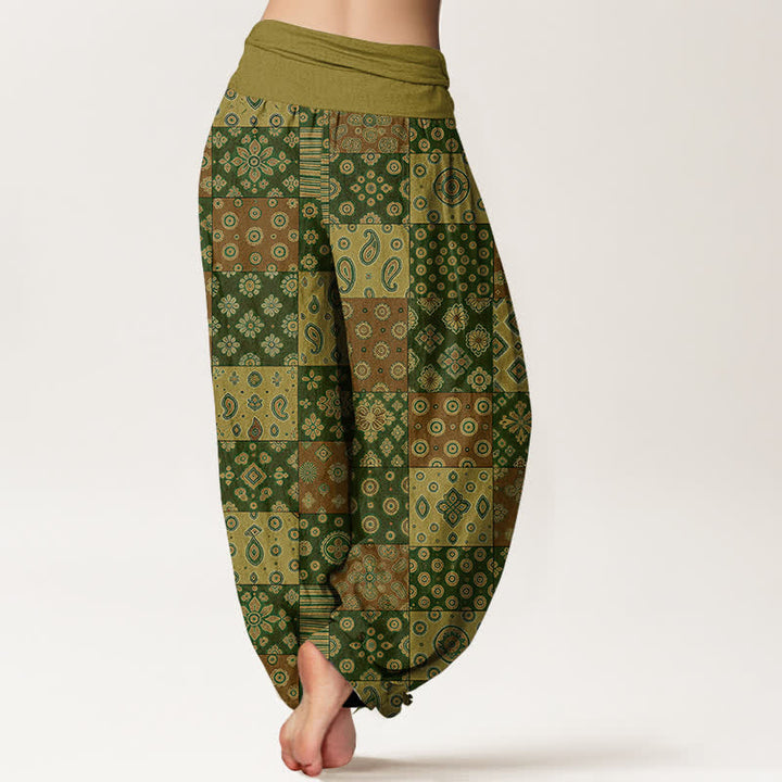 Buddha Stones Pantaloni harem da donna in cotone stile bohémien con patchwork e motivo paisley, vita elasticizzata. - image 10