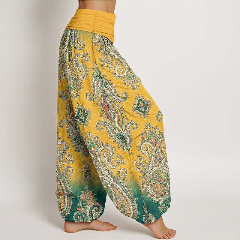 Buddha Stones Pantaloni harem da donna in cotone vintage con motivo paisley a mosaico e vita elasticizzata. - image 1