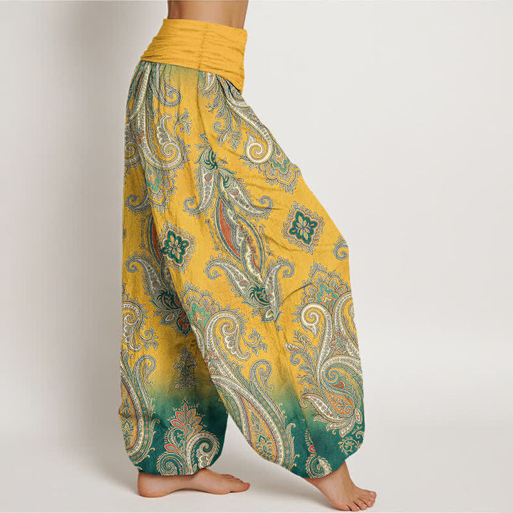Buddha Stones Pantaloni harem da donna in cotone vintage con motivo paisley a mosaico e vita elasticizzata. - image 1