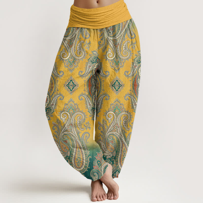 Buddha Stones Pantaloni harem da donna in cotone vintage con motivo paisley a mosaico e vita elasticizzata. - Oro - US16, UK/AU20, EU48 (3XL) - image 0