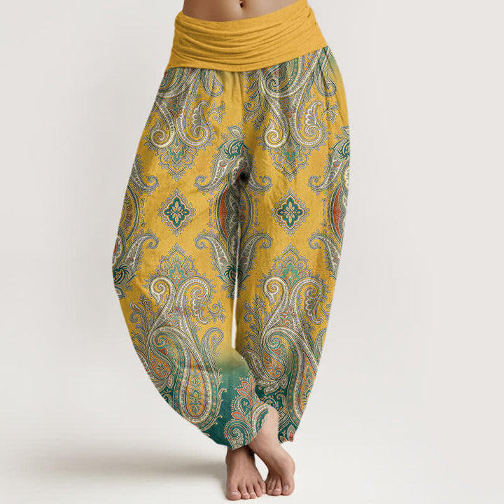 Buddha Stones Pantaloni harem da donna in cotone vintage con motivo paisley a mosaico e vita elasticizzata. - Oro - US16, UK/AU20, EU48 (3XL) - image 0