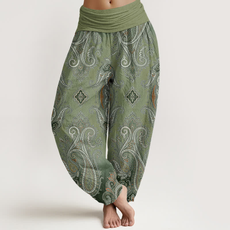 Buddha Stones Pantaloni harem da donna in cotone vintage con motivo paisley a mosaico e vita elasticizzata. - Verde oliva - US16, UK/AU20, EU48 (3XL) - image 5