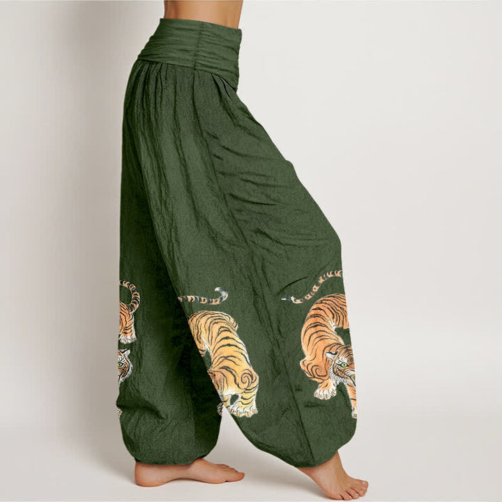 Buddha Stones Pantaloni harem da donna in cotone con fantasia tigre maestosa e vita elasticizzata - image 2