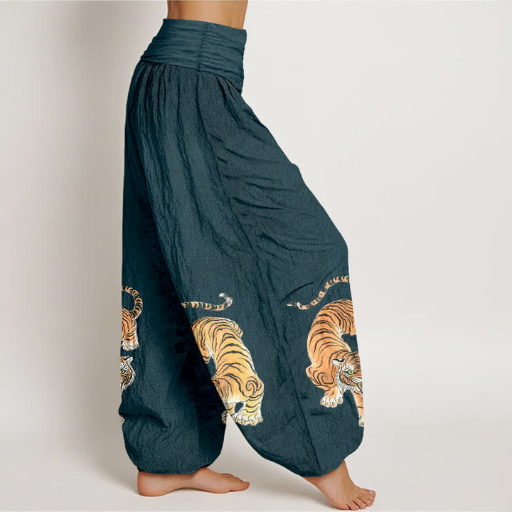 Buddha Stones Pantaloni harem da donna in cotone con fantasia tigre maestosa e vita elasticizzata - image 6
