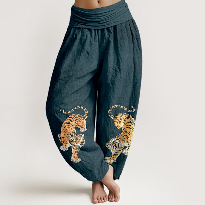 Buddha Stones Pantaloni harem da donna in cotone con fantasia tigre maestosa e vita elasticizzata - SteelBlue - US16, UK/AU20, EU48 (3XL) - image 5