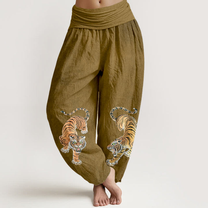 Buddha Stones Pantaloni harem da donna in cotone con fantasia tigre maestosa e vita elasticizzata - Verga d'oro scura - US16, UK/AU20, EU48 (3XL) - image 8