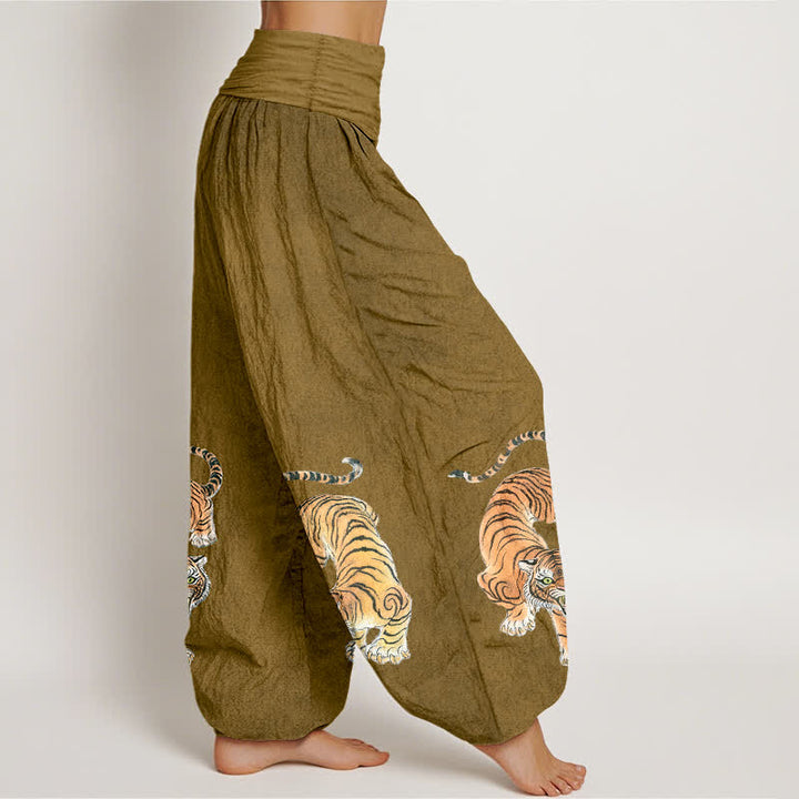 Buddha Stones Pantaloni harem da donna in cotone con fantasia tigre maestosa e vita elasticizzata - image 9