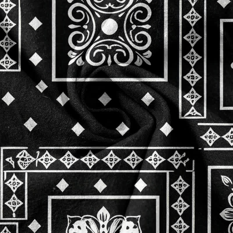 Buddha Stones Pantaloni da donna in puro cotone con elastico in vita e tasche, fantasia vintage bandana patchwork. - image 3