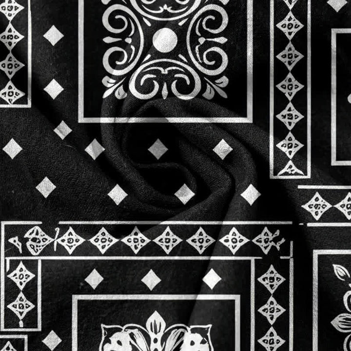 Buddha Stones Pantaloni da donna in puro cotone con elastico in vita e tasche, fantasia vintage bandana patchwork. - image 3
