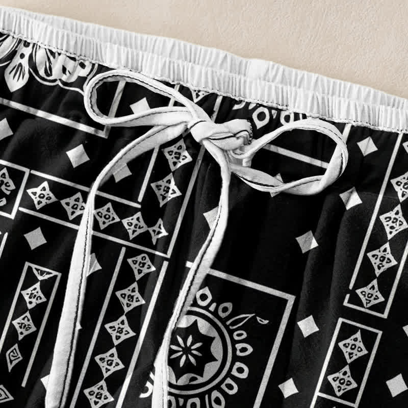 Buddha Stones Pantaloni da donna in puro cotone con elastico in vita e tasche, fantasia vintage bandana patchwork. - image 1