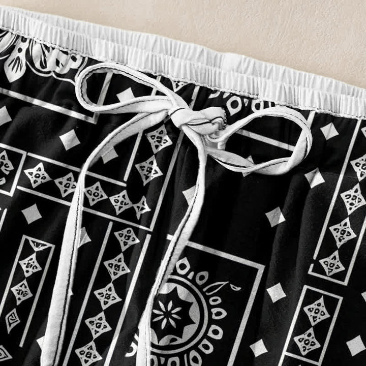 Buddha Stones Pantaloni da donna in puro cotone con elastico in vita e tasche, fantasia vintage bandana patchwork. - image 1