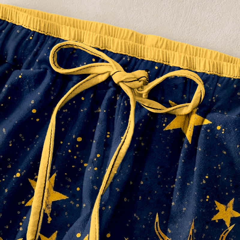 Buddha Stones Pantaloni da donna in puro cotone con elastico in vita e tasche, fantasia mistica luna e sole, con motivo a vita elasticizzata. - image 1