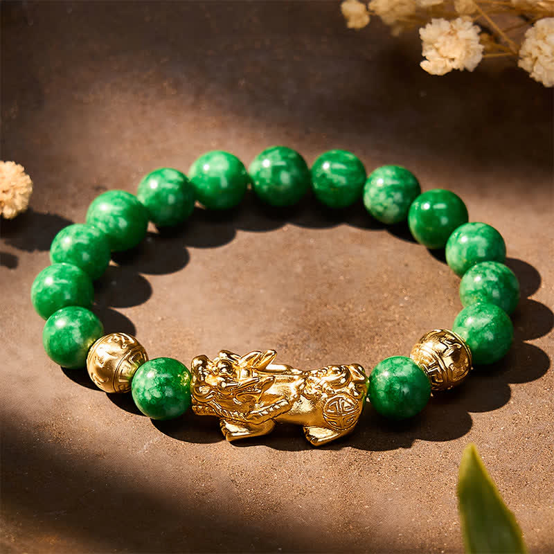 Buddha Stones Bracciale protettivo PiXiu con perline di giada ciano naturale. - Giada Ciano (Calma♥Armonia) - image 0