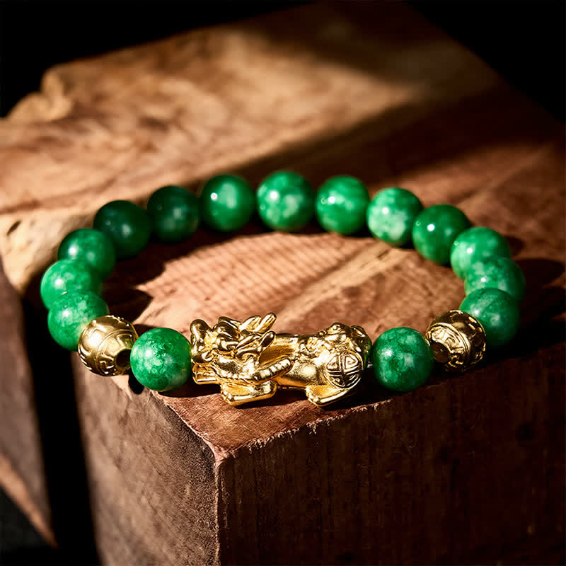 Buddha Stones Bracciale protettivo PiXiu con perline di giada ciano naturale. - image 1