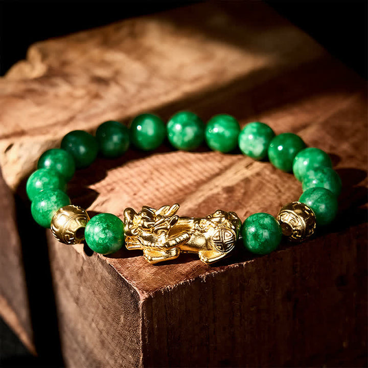 Buddha Stones Bracciale protettivo PiXiu con perline di giada ciano naturale. - image 1