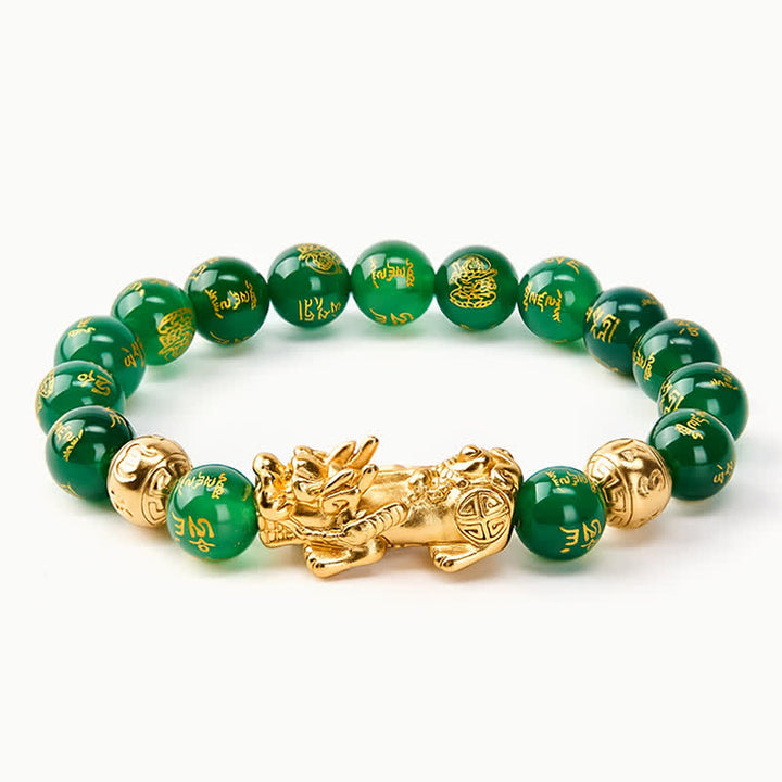 Buddha Stones Braccialetto armonico Om Mani Padme Hum PiXiu in agata verde naturale. - Agata verde (Equilibrio♥Crescita) - image 0