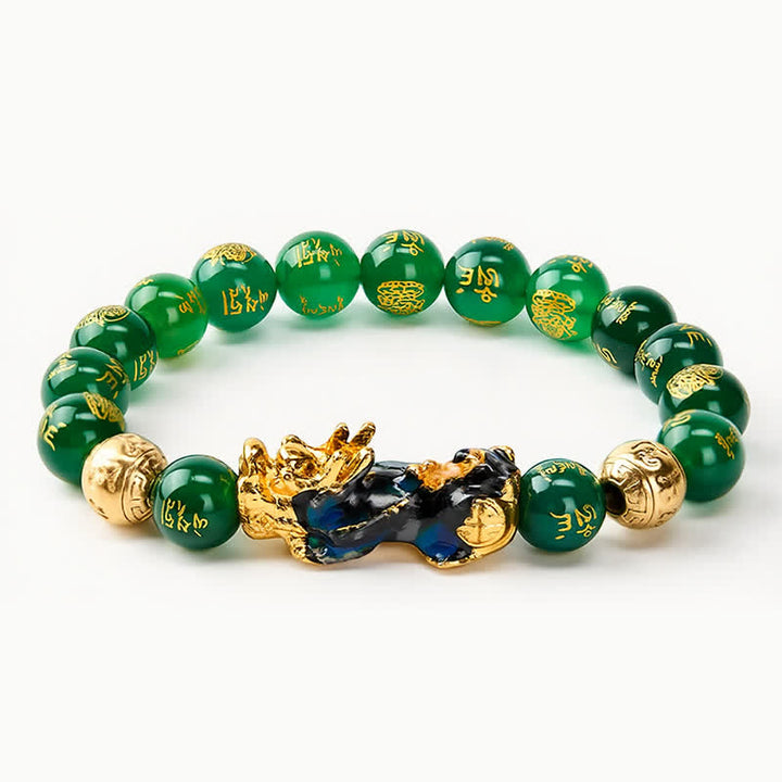 Buddha Stones Braccialetto PiXiu con cambio di colore in agata verde naturale Om Mani Padme Hum PiXiu Success - Agata verde (Equilibrio♥Crescita) - image 0