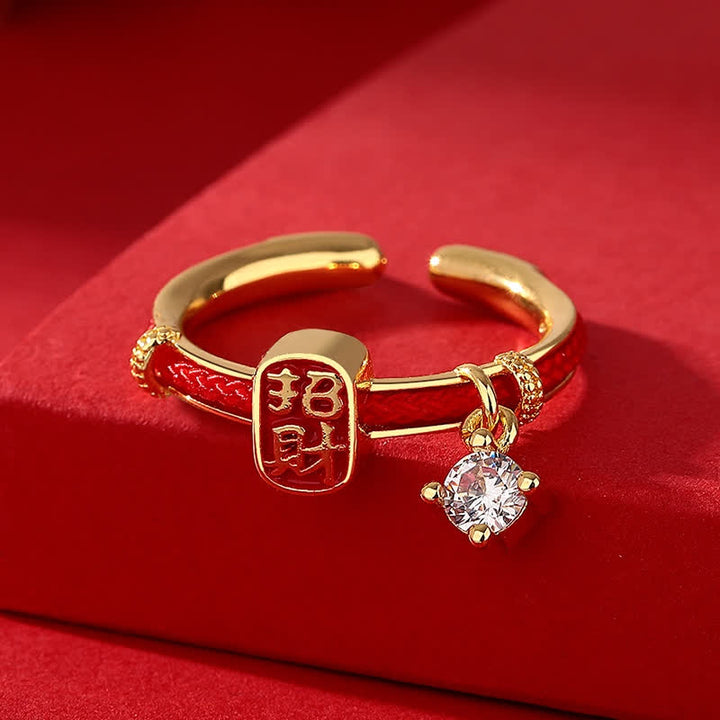Buddha Stones Anello portafortuna in lega di rame con cordino rosso. - image 2
