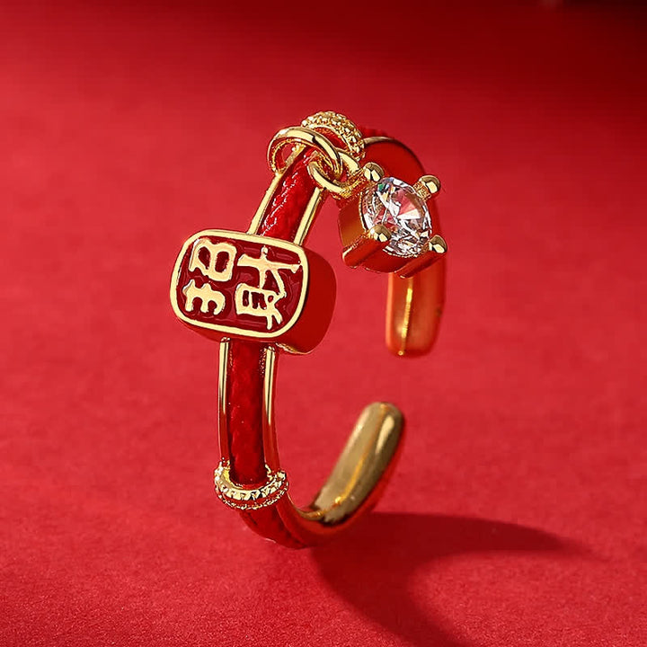 Buddha Stones Anello portafortuna in lega di rame con cordino rosso. - Anello d'oro - US8 - image 0