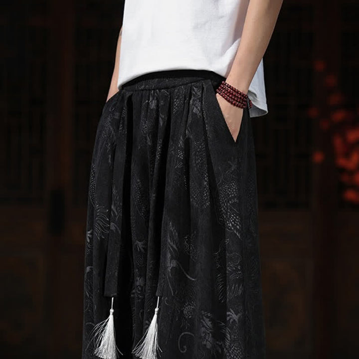 Buddha Stones Pantaloni da uomo a gamba larga con coulisse, stile vintage autunno/inverno, con motivo drago, con tasche. - image 19