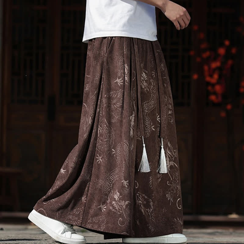 Buddha Stones Pantaloni da uomo a gamba larga con coulisse, stile vintage autunno/inverno, con motivo drago, con tasche. - image 6