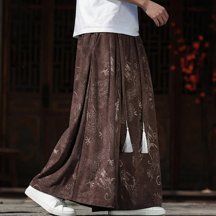 Buddha Stones Pantaloni da uomo a gamba larga con coulisse, stile vintage autunno/inverno, con motivo drago, con tasche. - image 6